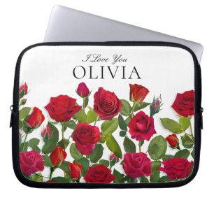 Moderne rote Rose Minimalistischer Name Ich liebe Laptopschutzhülle