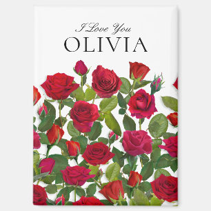 Moderne rote Rose Minimalistischer Name Ich liebe Magnet
