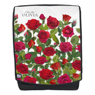 Moderne rote Rose Minimalistischer Name Ich liebe Rucksack