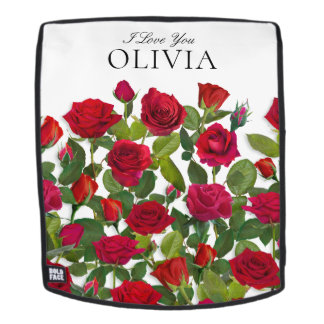 Moderne rote Rose Minimalistischer Name Ich liebe Rucksack
