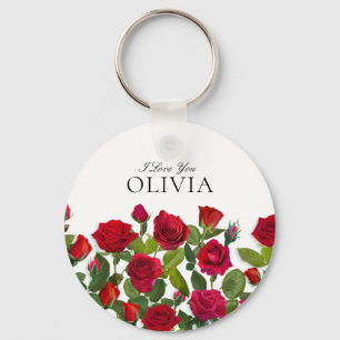 Moderne rote Rose Minimalistischer Name Ich liebe Schlüsselanhänger