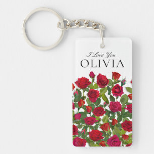 Moderne rote Rose Minimalistischer Name Ich liebe  Schlüsselanhänger