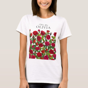 Moderne Rote Rose Minimalistischer Name Ich Liebe  T-Shirt
