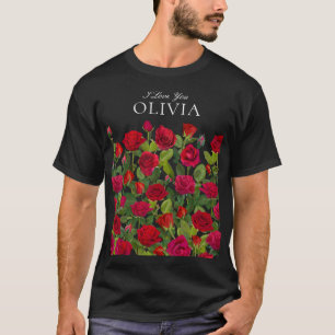 Moderne rote Rose Minimalistischer Name Ich liebe T-Shirt