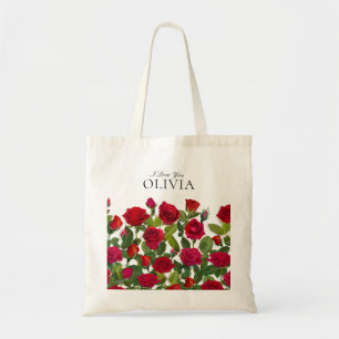 Moderne rote Rose Minimalistischer Name Ich liebe Tragetasche