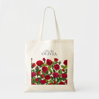 Moderne rote Rose Minimalistischer Name Ich liebe Tragetasche