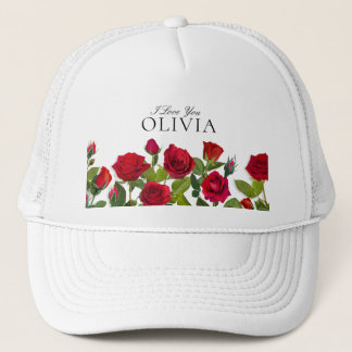 Moderne rote Rose Minimalistischer Name Ich liebe Truckerkappe