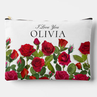 Moderne rote Rose Minimalistischer Name Ich liebe Zubehörtasche