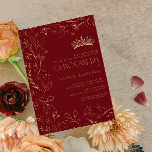 Moderne Rote Rose Tiara Quinceñera Einladung
