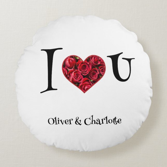 Moderne Rote Rosen der Typografie Herzstück Valent Rundes Kissen (Vorderseite)