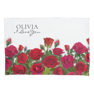 Moderne rote Rosen Garten Minimalist I Love Name Kissenbezug