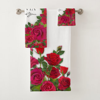 Moderne rote Rosen Garten Minimalist Ich liebe Nam Badhandtuch Set