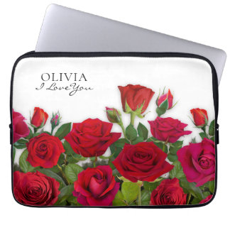 Moderne rote Rosen Garten Minimalist Name Laptopschutzhülle