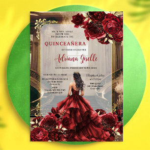 Moderne rote Rosenblumen-Quinceanera-Einladung Einladung