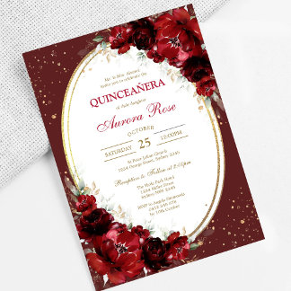 Moderne rote Rosenblumen-Quinceanera-Einladung Einladung