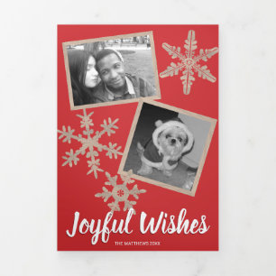Moderne Rote Rustikale Schneeflocke Collage 5 Foto Dreifach Gefaltete Urlaubskarte