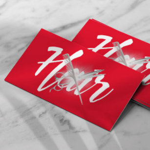 Moderne Rote Schere & Comb Haare Stylist Visitenkarte