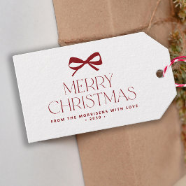 Moderne rote Schleife minimalistisches Frohe Weihn Geschenkanhänger