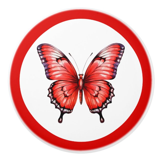 Moderne Rote Schmetterlingsknöpfe Hübsche Mädchenk Keramikknauf (Vorderseite)