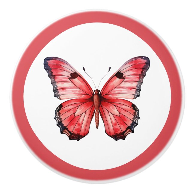 Moderne Rote Schmetterlingsknöpfe Hübsche Mädchenk Keramikknauf (Vorderseite)