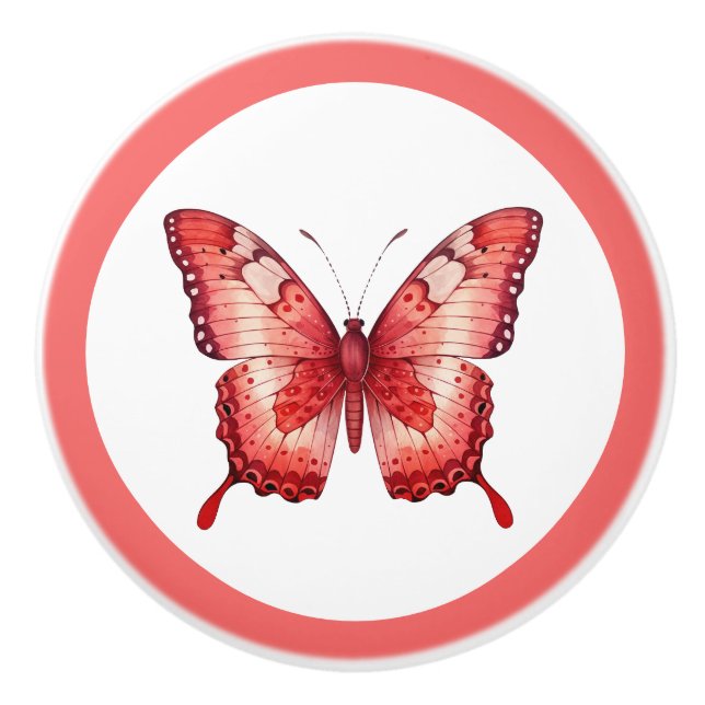 Moderne Rote Schmetterlingsknöpfe Hübsche Mädchenk Keramikknauf (Vorderseite)