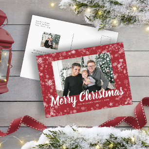 Moderne rote Schneeflocke Foto Weihnachtskarte Postkarte