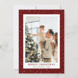 Moderne rote Schneefoto-Weihnachtskarte Feiertagskarte