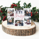 Moderne, rote Schrift 6 Foto Weihnachtscollage Feiertagskarte<br><div class="desc">Eine Uni von 6 Fotos wird rund um ein modernes lustiges Skript in der Mitte und eine benutzerdefinierte Nachricht gesammelt. Dieses einfache Design ist der Trend vorwärts und der perfekte Weg,  um ein Jahr voller Highlights mit Freunden und Familie zu teilen. Der Backer ist ein koordinierender roter Streifen.</div>