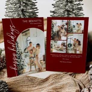 Moderne rote Schrift Happy Holidays Bogen Foto Feiertagskarte