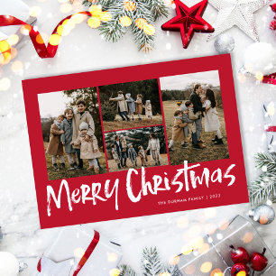 Moderne Rote Schrift Vier Foto Frohe Weihnachten