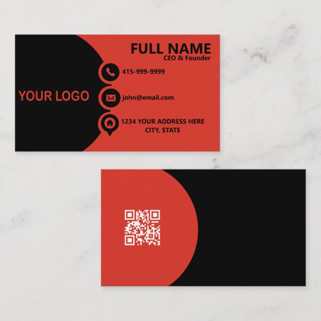 Moderne rote schwarze Unternehmens-QR-Code-Visiten Visitenkarte (Vorne/Hinten)