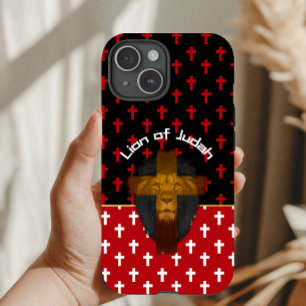 Moderne rote schwarze weiße Kreuze Löwe von Juda Case-Mate iPhone Hülle