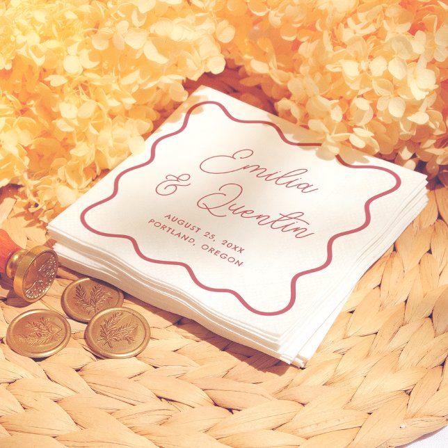 Moderne Rote Schwingende Rahmung Retro-Hochzeit Serviette (Von Creator hochgeladen)