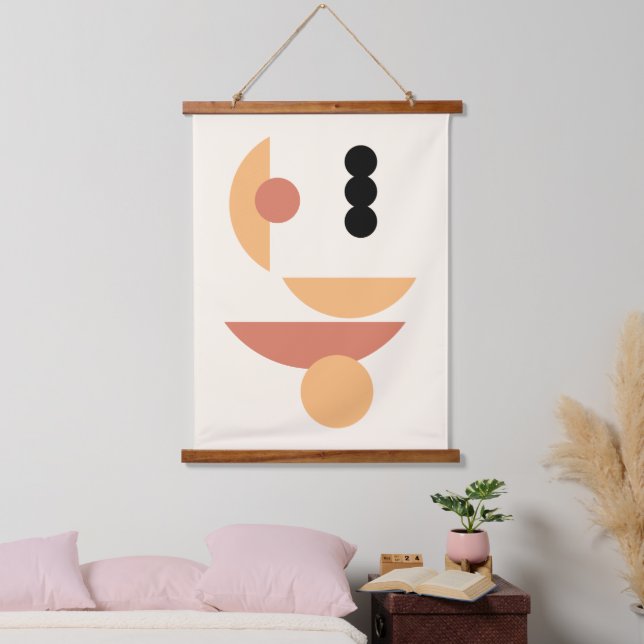 Moderne rote Sonnenstrahlen, schwarzer Mond Wandteppich Mit Holzrahmen (Schlafzimmer)