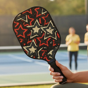 Moderne Rote Stars Cooles Grunge-Muster Pickleball Schläger
