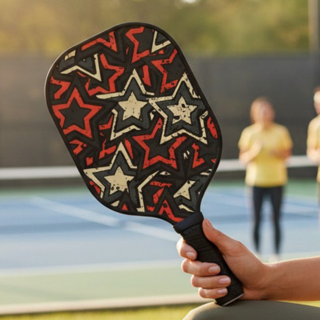 Moderne Rote Stars Cooles Grunge-Muster Pickleball Schläger (Von Creator hochgeladen)