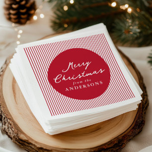 Moderne rote Streifen Frohe Weihnachten Serviette