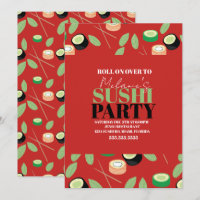Moderne rote Sushi-Party-Rolls Geburtstagsname