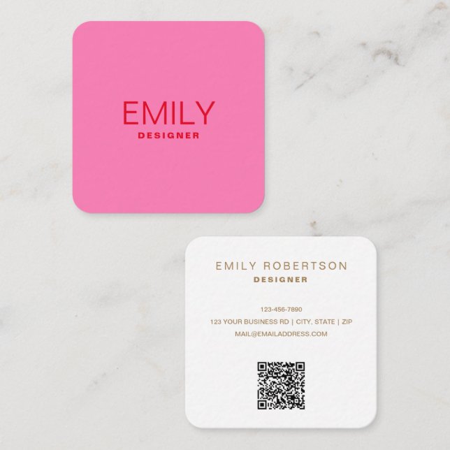 Moderne rote Typografie | Rosa Quadratische Visitenkarte (Vorne/Hinten)