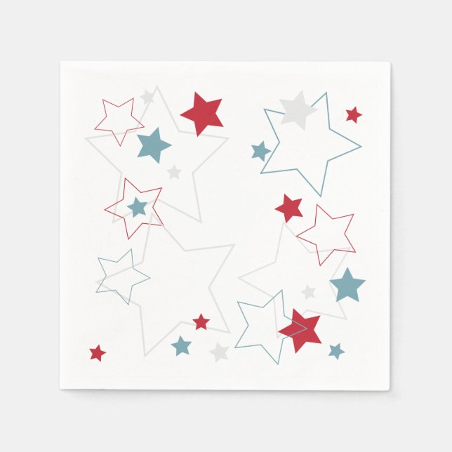 Moderne, rote und blaue Patriotische Stars Serviette (Vorderseite)