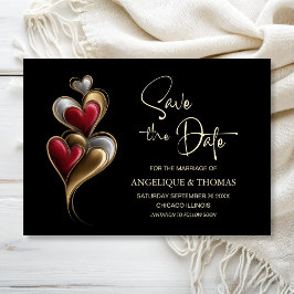 Moderne rote und goldene Herzen Hochzeit 'Save the Save The Date