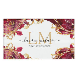 Moderne rote und goldene Monogramm-Schriftzug-Name Namenschild