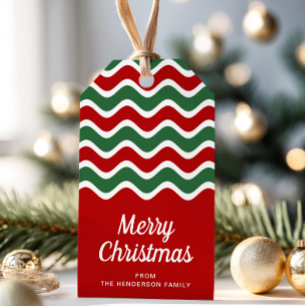 Moderne rote und grüne Schrift frohe Weihnachten Geschenkanhänger