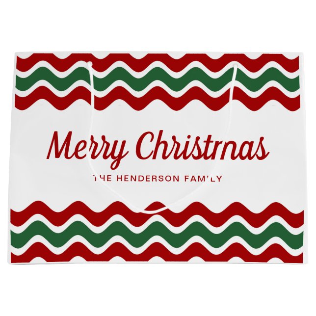 Moderne rote und grüne Streifen Weihnachten Große Geschenktüte (Vorderseite)