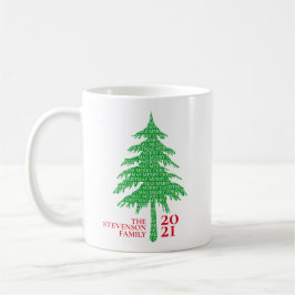 Moderne, rote und grüne Weihnachtsbaumfamilie Kaffeetasse