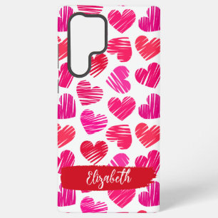 Moderne rote und rosa Doodle-Herzen Valentinsname  Samsung Galaxy Hülle