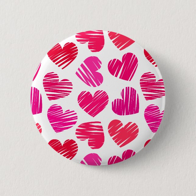 Moderne rote und rosa doodled Hearts Valentine Button (Vorderseite)