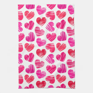 Moderne rote und rosa doodled Hearts Valentine Handtuch