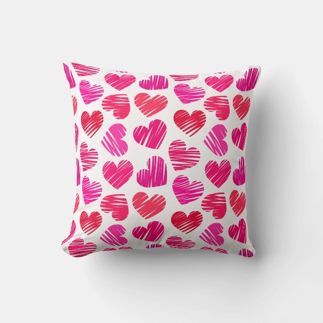 Moderne rote und rosa doodled Hearts Valentine Kissen (Vorderseite)