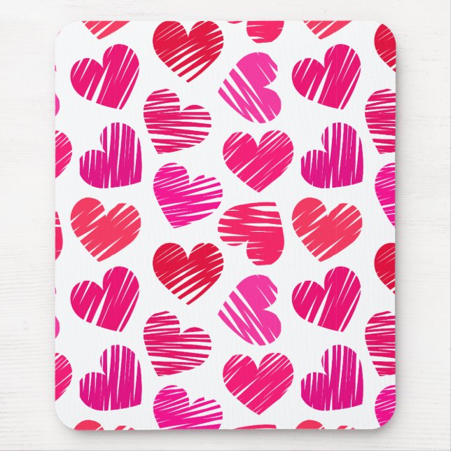 Moderne rote und rosa doodled Hearts Valentine Mousepad (Vorne)